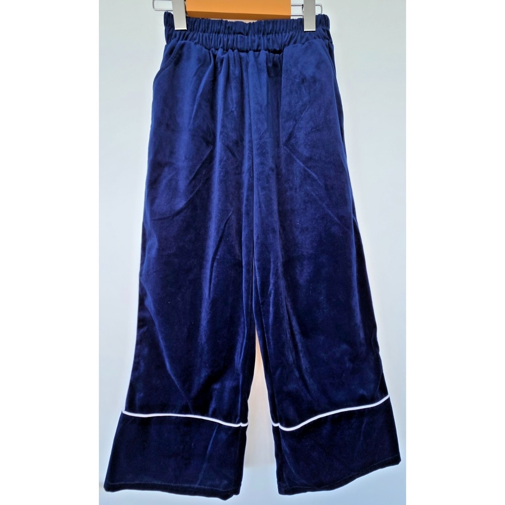 Velvet Widleg Flare Pants Deep Indigo Blue Side White Stripe W's XS Whimsy Y2K